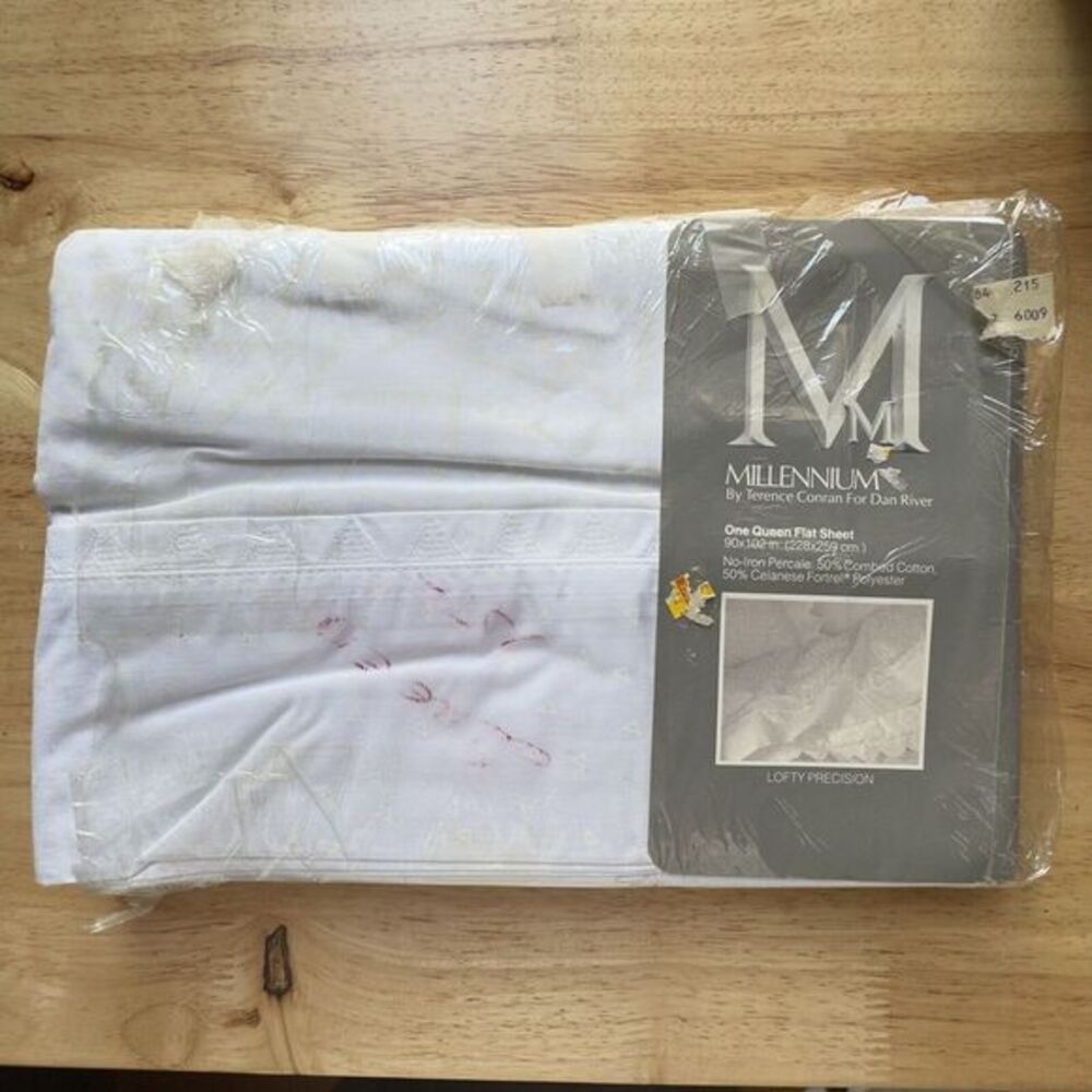 Millennium By Terrence Conran Dan River QUEEN Flat Sheet WHITE Lofty‎ Precision